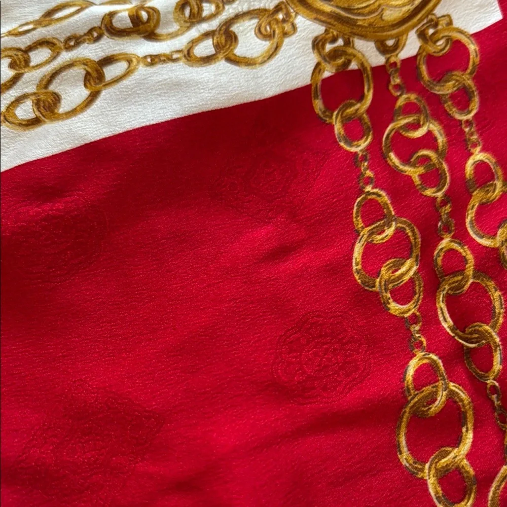 Authentic CHANEL Elegant Silk Red and Gold Scarf